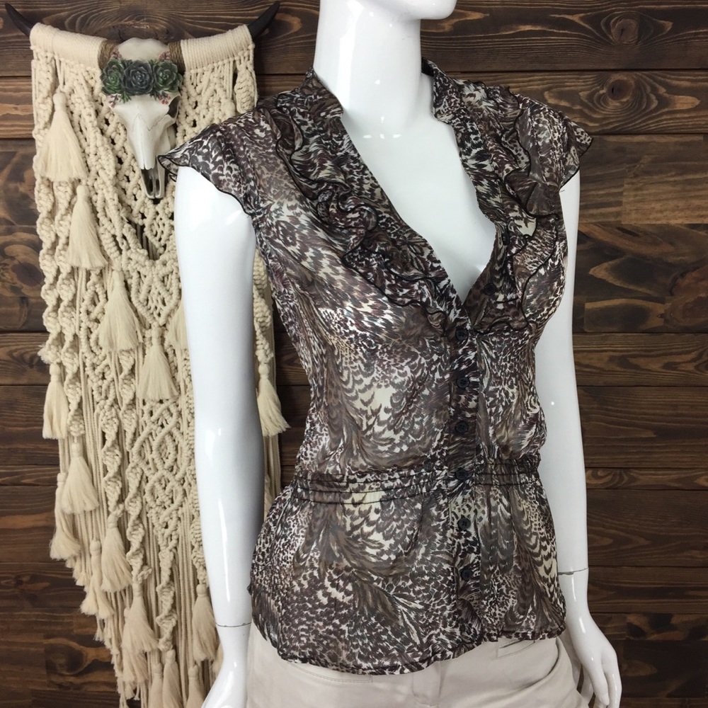 ALYX | Sheer Feather Cheetah Ruffle‎ Blouse